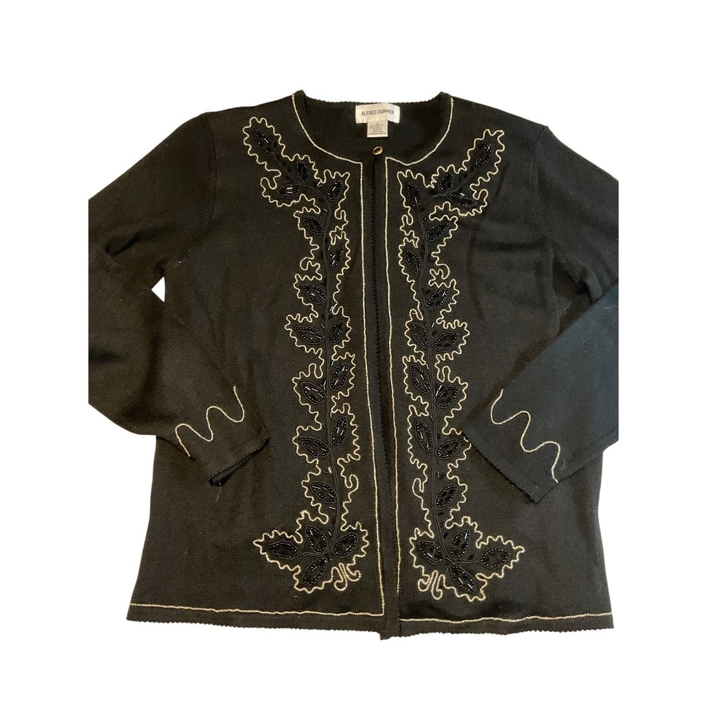 Alfred Dunner Black Beaded Embellished Cardigan Sweater‎ M Acrylic Wool